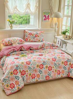 针织洗棉双层纱豆豆绒被子42845被芯豆加水冬被春厚秋被豆被加绒