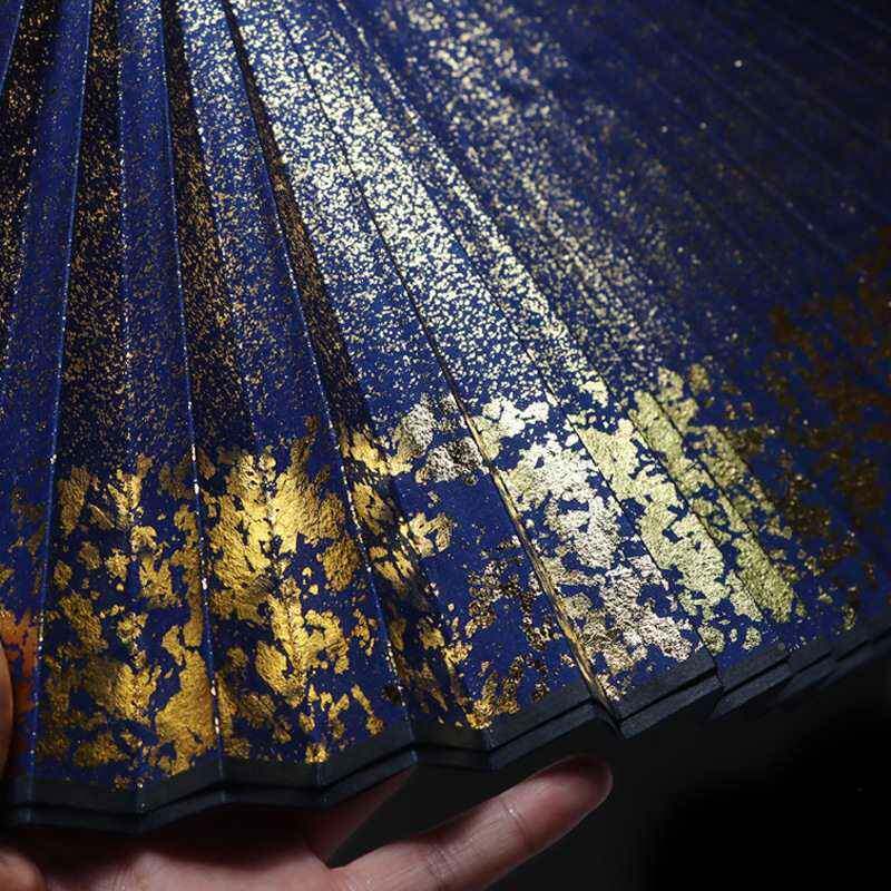 扇面9.5寸18白方蜡染空宣纸苏工金箔贴F87559HM洒金金古风廷宫扇