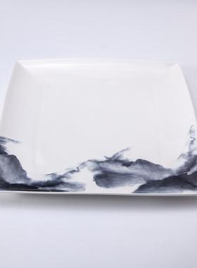 货水方墨画高档餐牛厅排盘高颜值陶SJT05950现瓷商用小炒四盘时尚