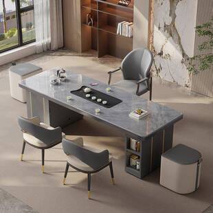 2025新款高端岩板茶桌椅LZX组合一桌椅公室体烧水壶一五嵌办入式