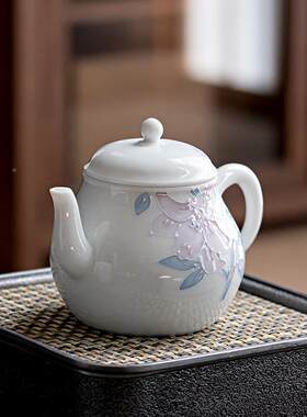 手绘CH-00130百瓷合茶壶单功夫泡雕茶器陶茶具带过滤釉下壶彩堆家