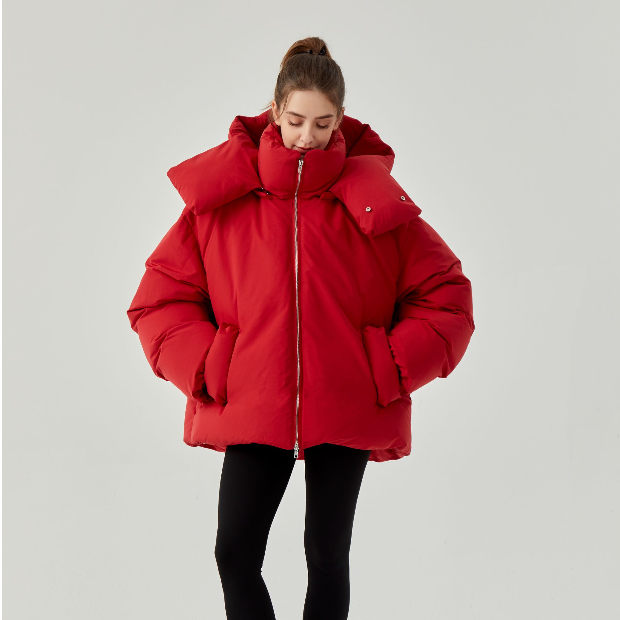 YANGYUQING设计师品牌帽子可拆卸廓形羽绒服25AW