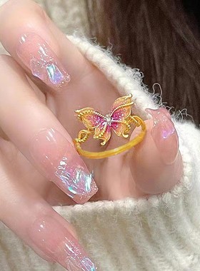 新款渐变紫色戒指女小众设计高级感仙气复古百搭开口指环饰品