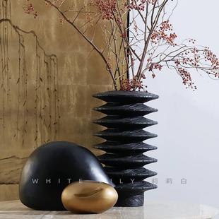 饰品 莉莉白侘寂风仿炭化木树脂螺丝花瓶摆件家居民宿复古黑色软装
