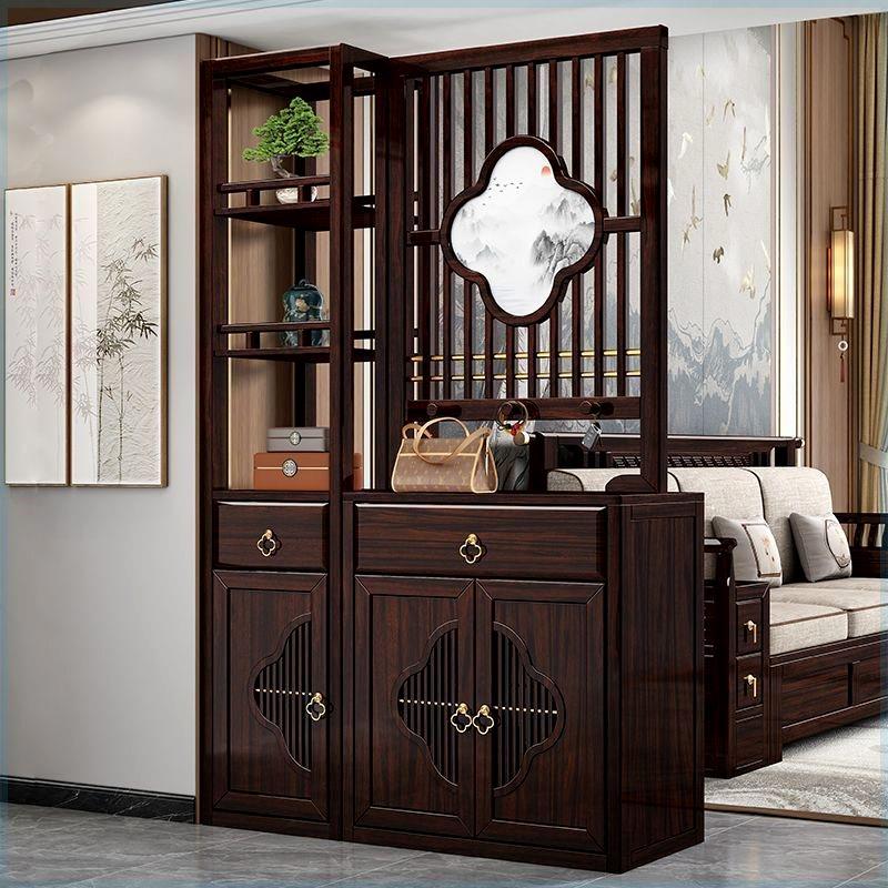新中式实木间厅柜屏风隔断客厅入户紫金檀木鞋柜玄关柜一体储物柜