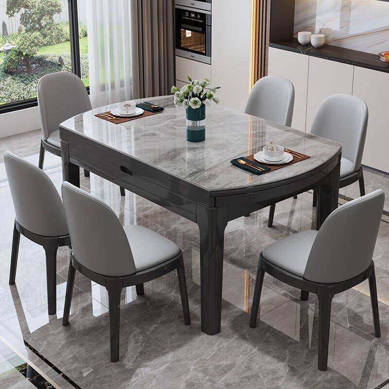 北欧轻奢实木岩板餐桌椅家用小户型带电磁炉伸缩折叠长方形可变圆,住宅家具,岩板餐桌,淘宝优惠券,粉丝福利购,淘宝优惠卷