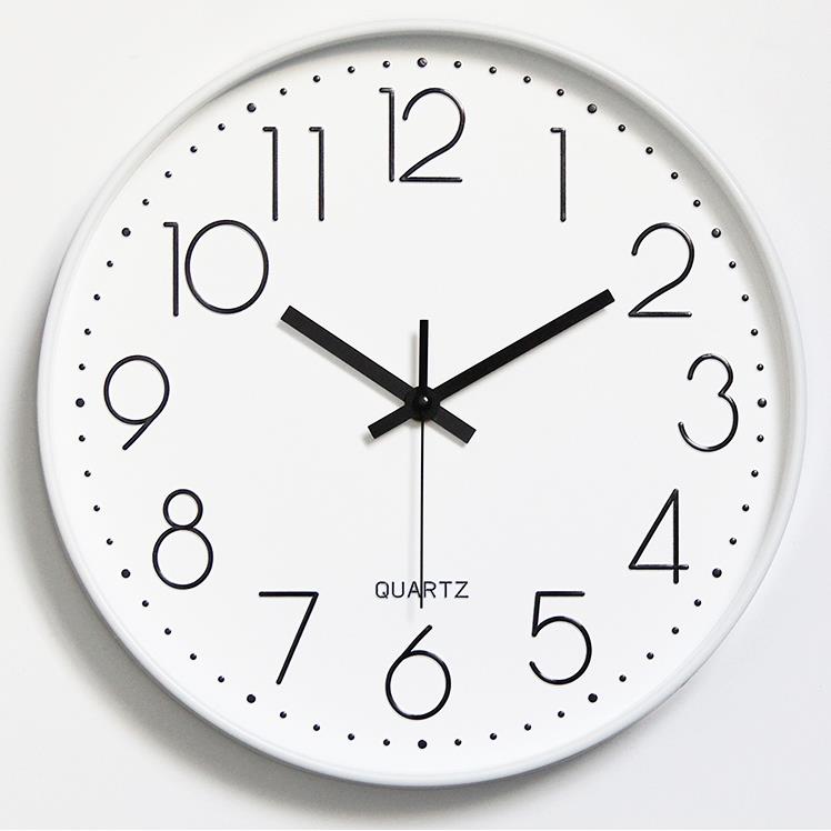 数字简约北欧挂钟客厅静音白色圆形卧室时钟无声12寸挂表30cm石英