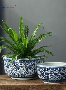 景德镇陶瓷青花瓷聚宝盆瓷缸瓷盆睡莲盆水培鱼缸花碗家居装饰摆件