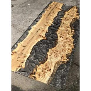 环氧树脂胶河流桌实木桌面大板原木茶桌茶几海岸线茶台1米8桌子