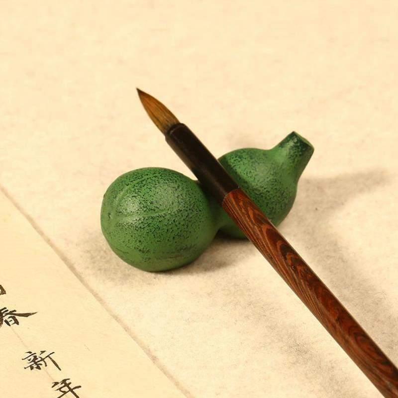 形书法笔架铸铁镇纸镇尺笔搁用品葫芦金属摆件创意文房四宝小
