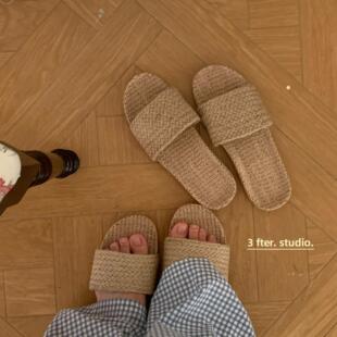 纽西兰退休日常·亚麻拖鞋|手工草编凉拖鞋情侣夏天居家凉拖鞋男