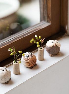 日本原装进口可爱动物小摆件职人手作日式粗陶猫头鹰装饰祝福礼物