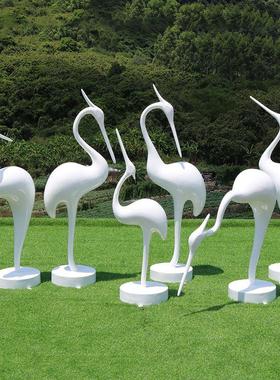 仿真白色仙鹤雕塑仿铜色丹顶鹤白鹭摆件庭院园林水池假山景观装饰