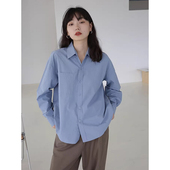 法式 衬衫 蓝色衬衫 女春秋休闲宽松巨好看上衣气质职业通勤防晒长袖