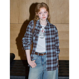 美式复古bf风长袖格子衬衫女外搭春秋季慵懒休闲垂感衬衣防晒上衣