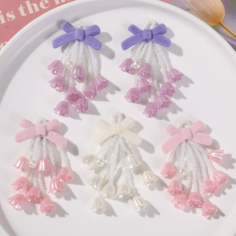 甜美丝绒蝴蝶结流苏铃兰花diy手工编织串珠发夹发饰耳饰材料