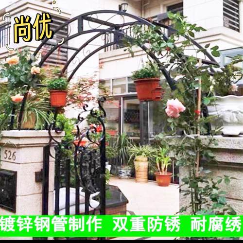 铁艺拱门花架半拱门爬藤架庭院别墅门柱攀爬支架门头爬藤架定制