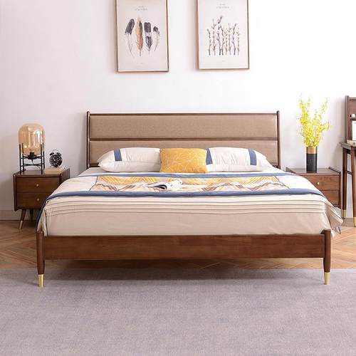 简约软包北欧实木床 橡胶木1.5米单人床1.8米双人床主卧大床婚床