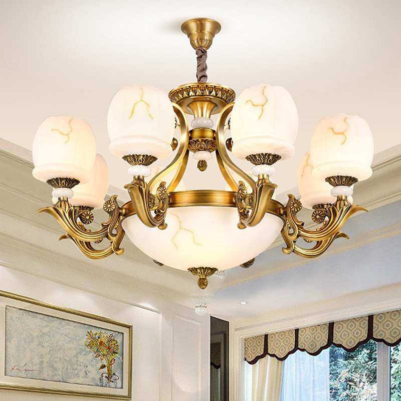 欧式客厅吊灯全铜大气简欧卧室灯美式乡村家用餐厅灯书房楼梯灯具