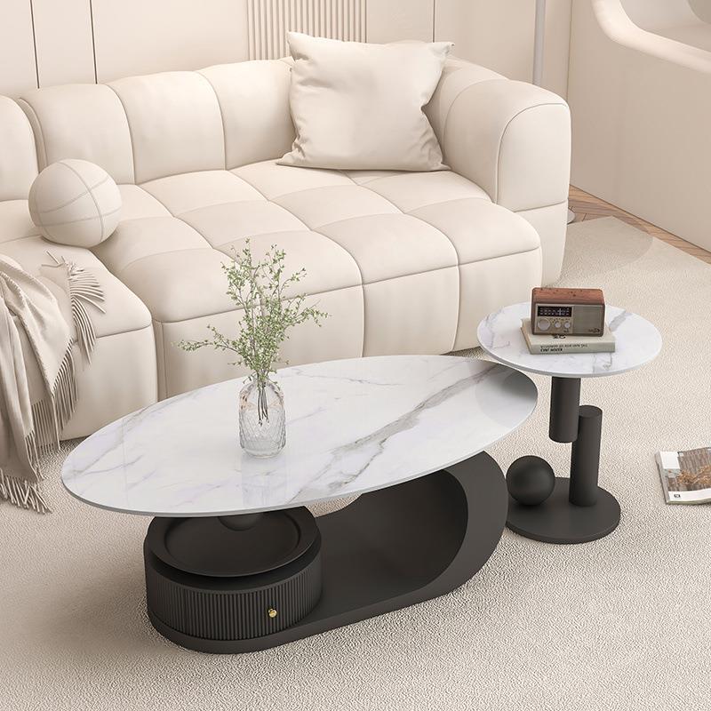 北欧岩板新款椭圆形茶桌分体茶几极简茶边几客厅家用高级感小户型