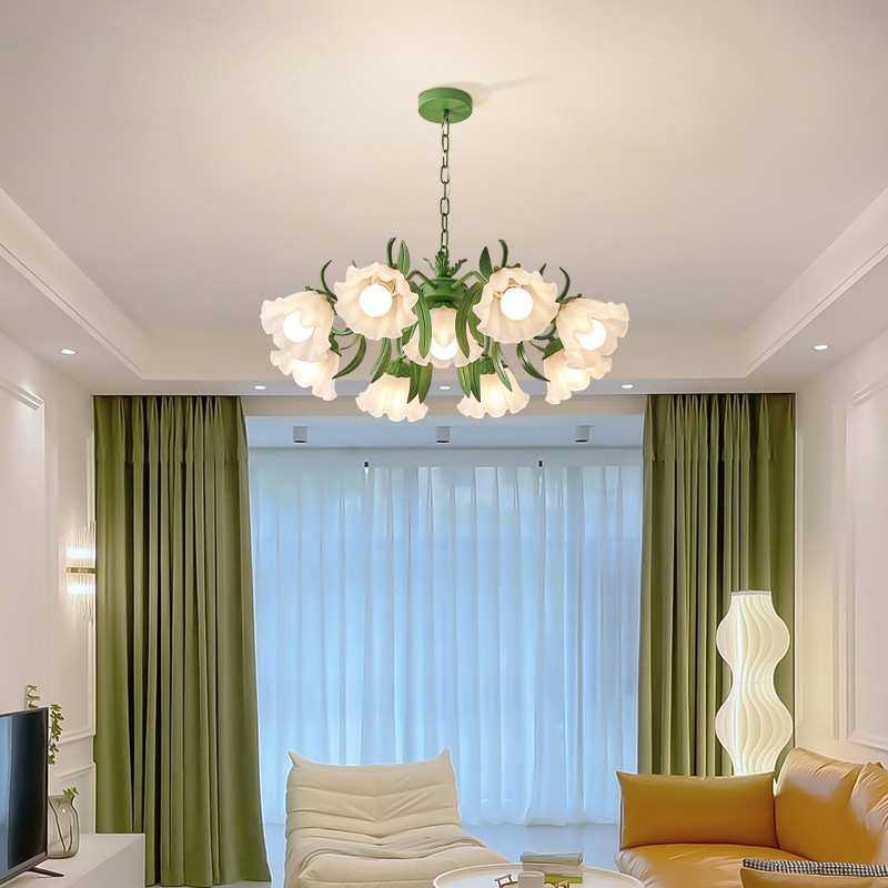 法式田园客厅吊灯创意网红铃兰花朵灯美式乡村复古灯具餐厅卧室灯