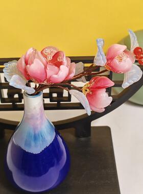 古代风格手工釉面花桌面装饰的女孩办公室装饰花盆栽陶瓷花瓶