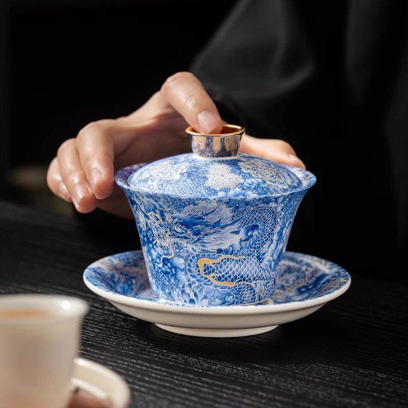 2025新款可悬停旋转三才盖碗不烫手茶盏功夫茶单个高档唐卡泡茶碗,餐饮具,盖碗,淘宝优惠券,粉丝福利购,淘宝优惠卷