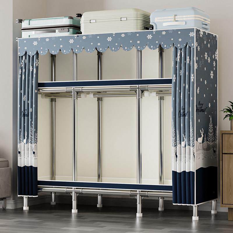 布衣柜钢管加粗加厚全钢架简易衣柜家用卧室出租房用组装结实耐用