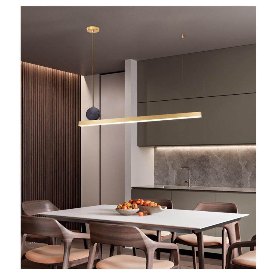 后现代轻奢简约长条餐厅全铜灯网红设计师北欧创意吧台餐桌办公灯