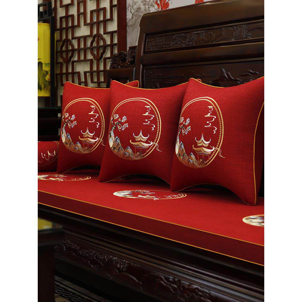 红木沙发垫，中国风棉麻实木加厚罗汉床垫套，冬季餐椅，扶手椅，