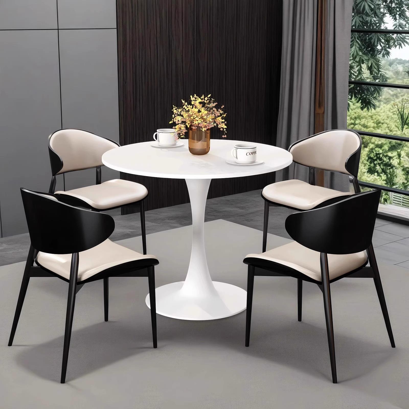 轻奢北欧实木洽谈桌椅组合一桌四椅休息区办公商务谈单接待小圆桌