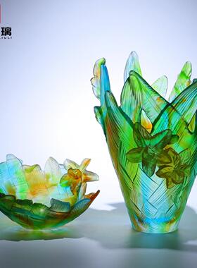 淄博琉璃剑兰花瓶果盘摆件大号高颜值艺术品软装装饰乔迁新居礼物