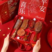 檀木养生梳子礼盒按摩梳木梳套装 本命年女士生日礼物结婚新婚实用