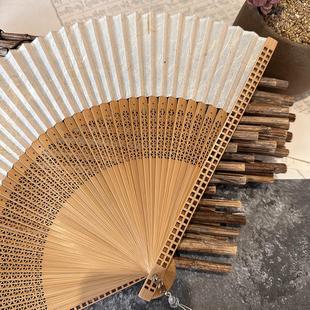 芷墨6.8寸纯色素雅空白纸扇大窗格中国风汉服折扇复古风道具扇子