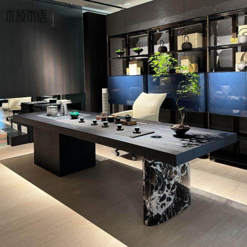 新中式极简茶桌意式简约现代白蜡木高端定制别墅办公室总裁茶台