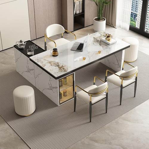 现代简约轻奢岩板茶桌椅家用高级感办公岛台功夫茶几可移动泡茶桌