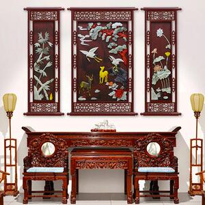 新中式中堂画客厅装饰画农村老房子松鹤延年福禄寿玉石画玉雕挂画