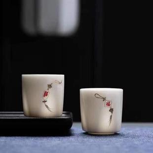 羊脂玉白瓷主人杯品茗杯单个茶盏家用陶瓷功夫小茶杯男女士