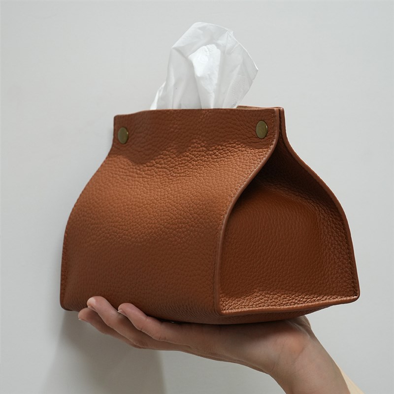 小众设计纸巾盒进口头层荔枝纹牛皮奶油风纸巾袋tissue box抽纸盒