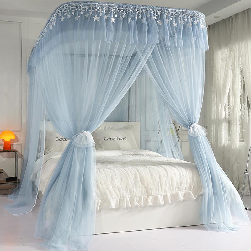 2025新款U型可伸缩加密蚊帐升降落地床幔双层三开门防蚊虫公主风