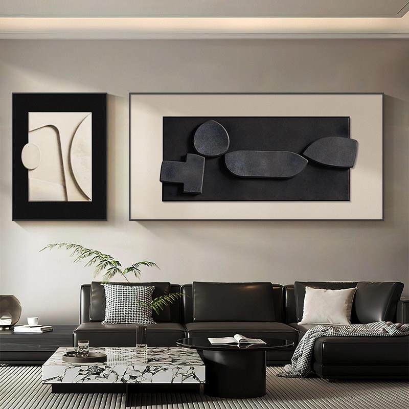 黑白抽象客厅装饰画 画现代简约沙发背景墙挂画 画高级肌理感组合