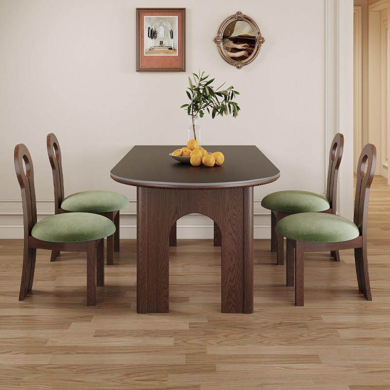 法式中古哑光黑色岩板实木小户型胡桃色白蜡木半圆靠墙岛台餐桌椅,住宅家具,岩板餐桌,淘宝优惠券,粉丝福利购,淘宝优惠卷