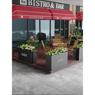 户外不锈钢花箱定制圆形花盆成品花坛组合商业街外摆花槽金属花钵