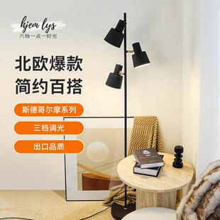 客厅LED灯三头落地灯沙发卧室看书床头简约高级感轻奢多头坐地埋