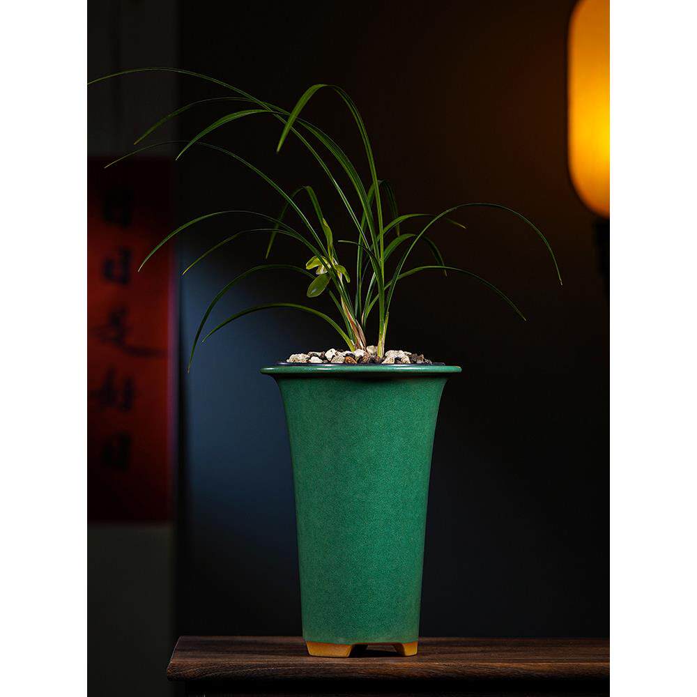 玖紫轩紫砂兰花盆茶沫釉绿釉寒兰盆紫砂花盆特色釉秦夕洪兰花土