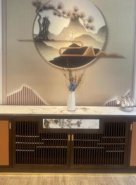 新中式餐具柜石板客厅现代轻奢全实木入口柜乌木壁挂式集成茶柜