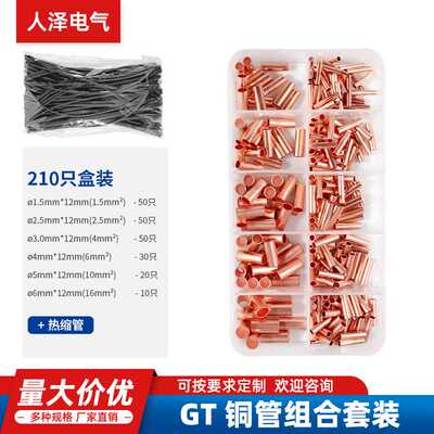 210pcs GT管型裸端子小铜管接线端子组合+热缩管 盒装