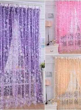 外贸小碎花紫色圆网印花客厅卧室隔断窗帘布窗纱纱帘厂家 零售