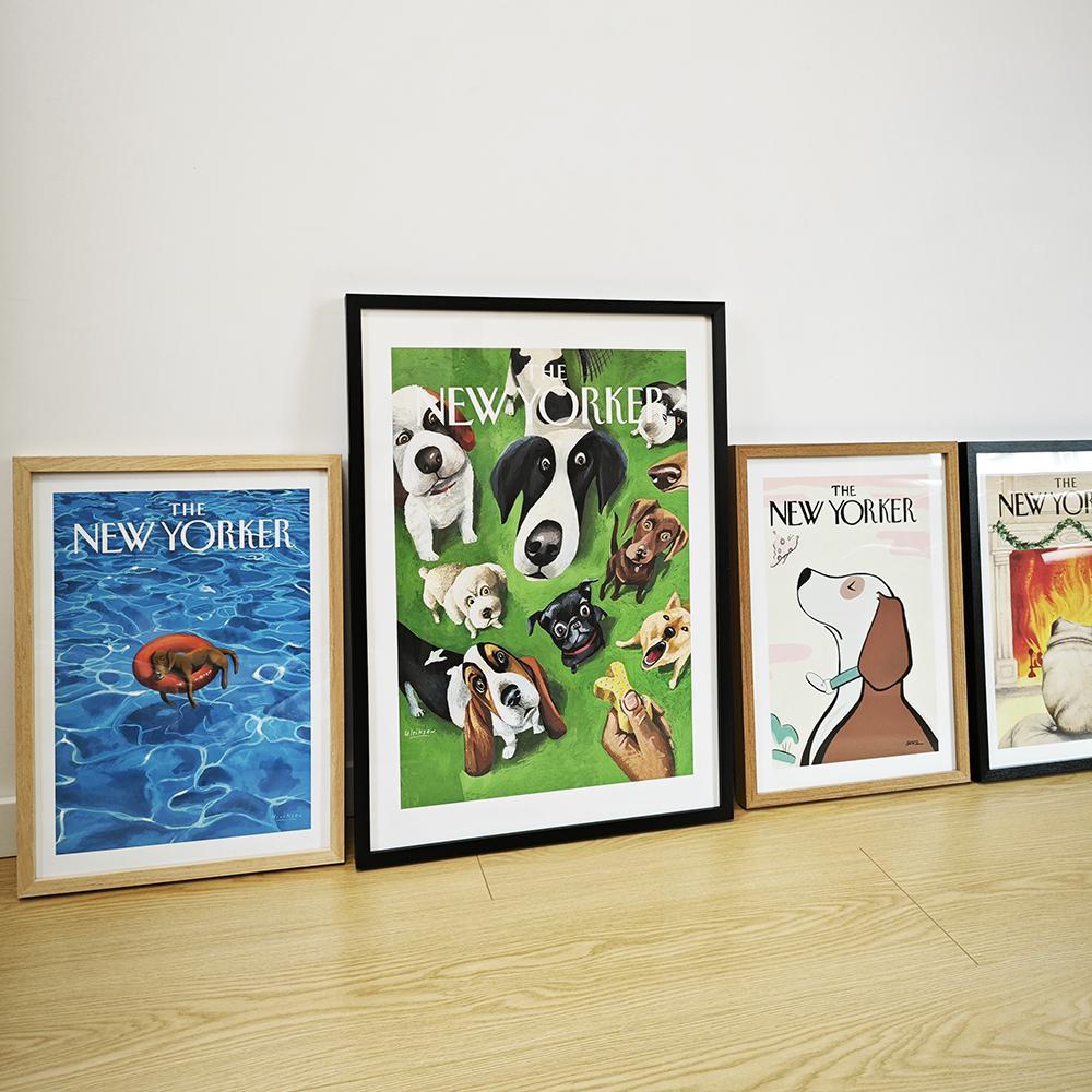 纽约客杂志封面插画之各种可爱宠物狗狗系列木框微喷墙挂装饰画