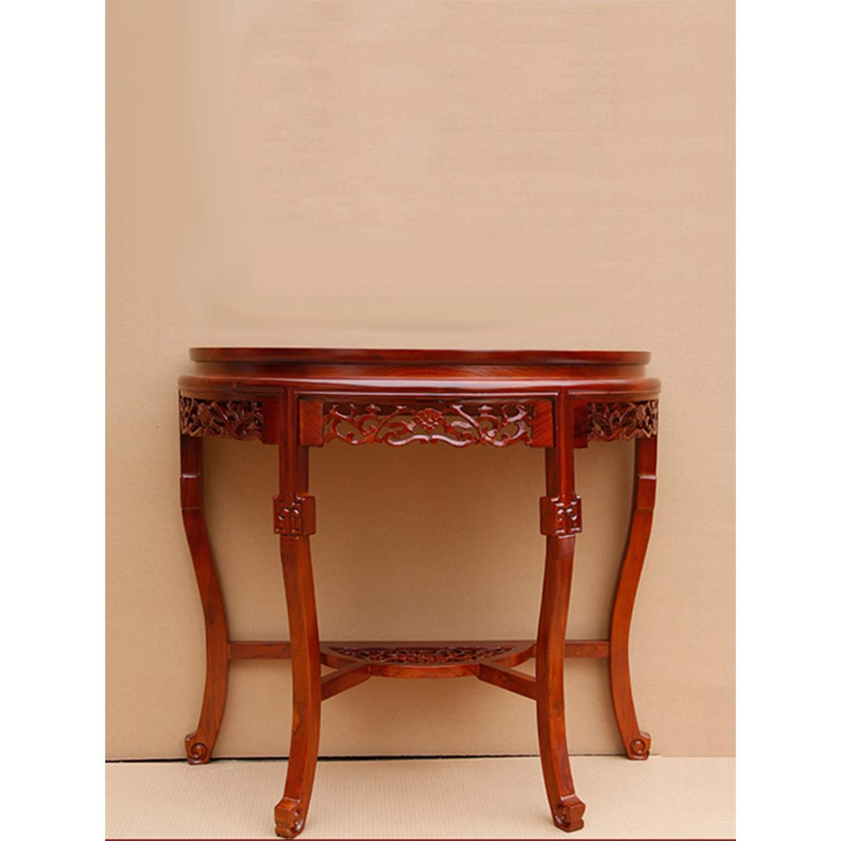 老榆木全实木新中式玄关桌子玄关台小半圆桌端景台靠墙桌餐桌供桌